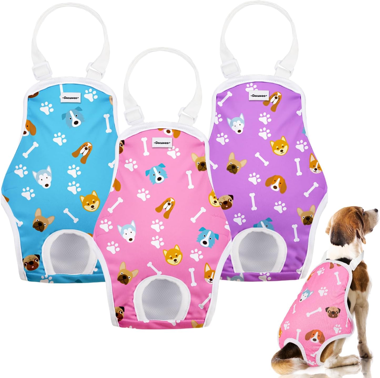 Docuwee Dog Diapers Sanitary Panties with Adjustable Suspender 3 Pack  Washable Reusable Dog Period Panties Pet Underwear Diaper Jumpsuits for  Female Dogs in Heat Period – Docuwee